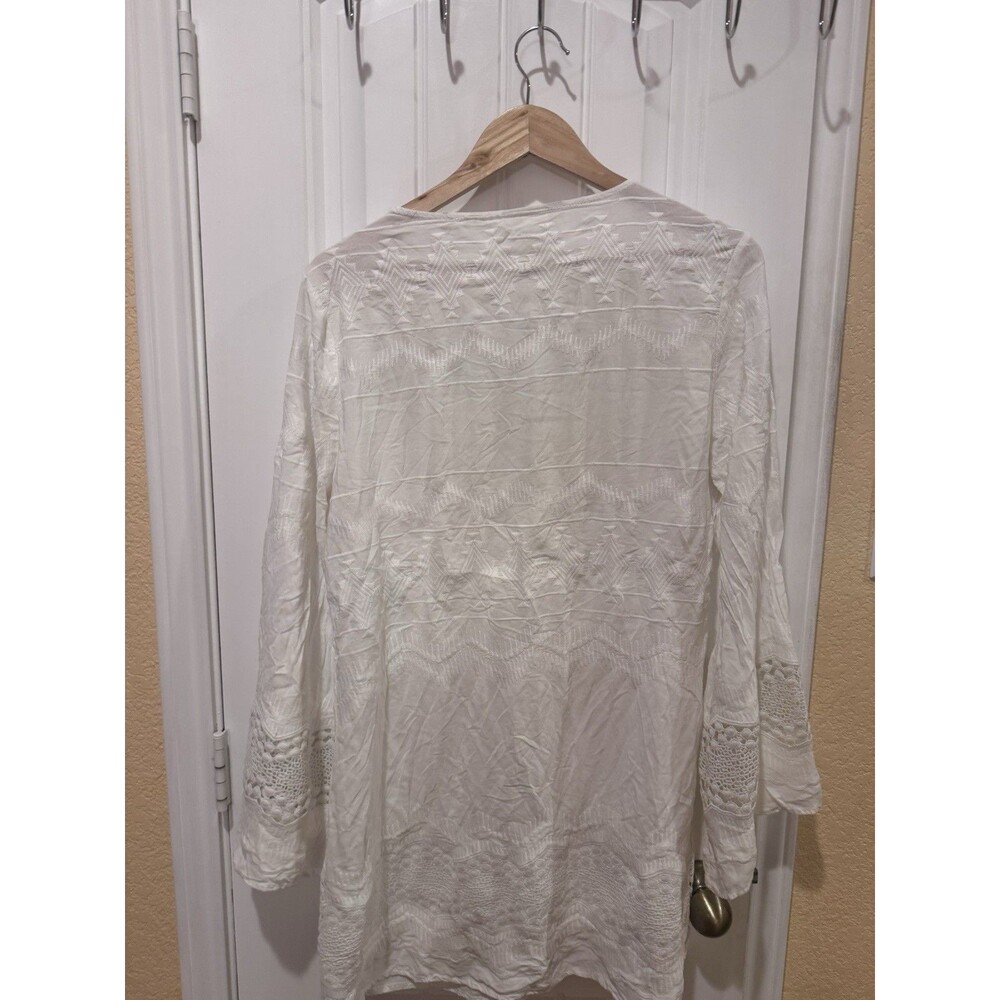 La Blanca White Embroidered Tunic Dress Beach Coverup, Long Sleeve Large - Picture 8 of 13